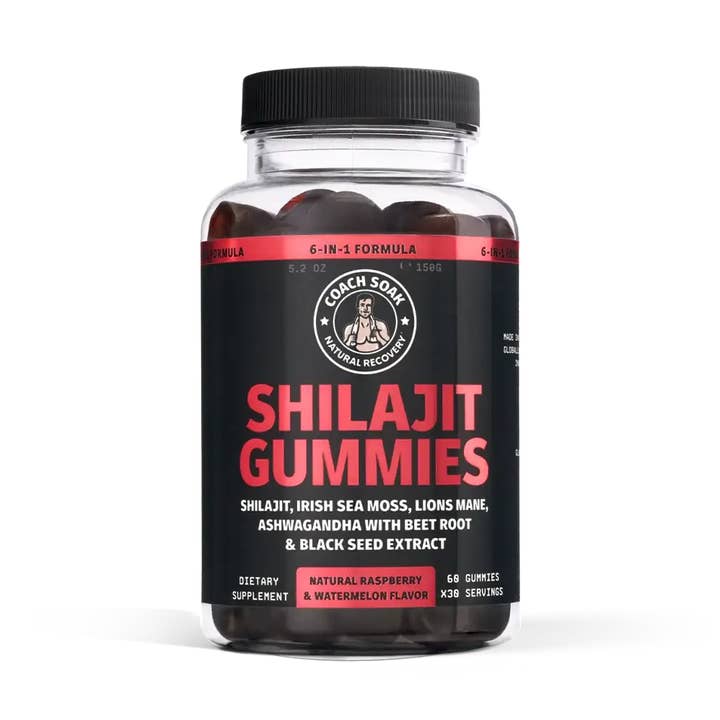 Gummies de Shilajit 6-en-1 : Saveur Framboise Pastèque pour la vente par Coach Soak