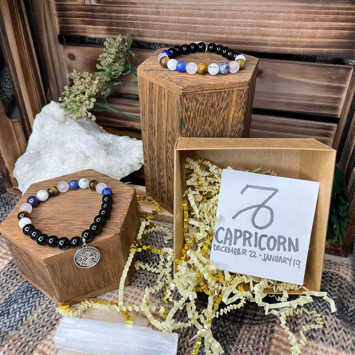 Capricorn Horoscope Crystal Bracelets | Crystal Gifts | Healing Crystals | Jewelry | Gemstone Jewelry | Zodiac Bracelet | Star Sign Sun Sign for wholesale by PetrichorKC