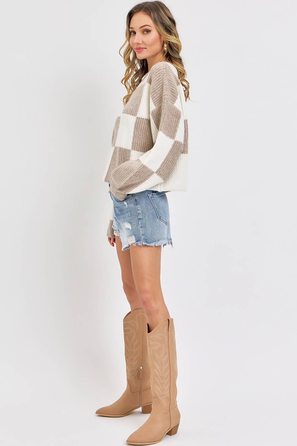 Sweet Lovely by Jen - Wholesale Knit Sweater - Women's - CASUAL SOFT COZY  RELAXED FIT CHECKER KNIT SWEATER25