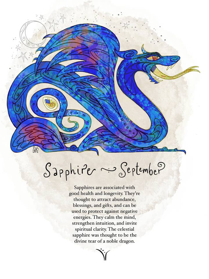 Dragon Birthstone Card, Velvet Bookmark - September for wholesale by Give A Fig