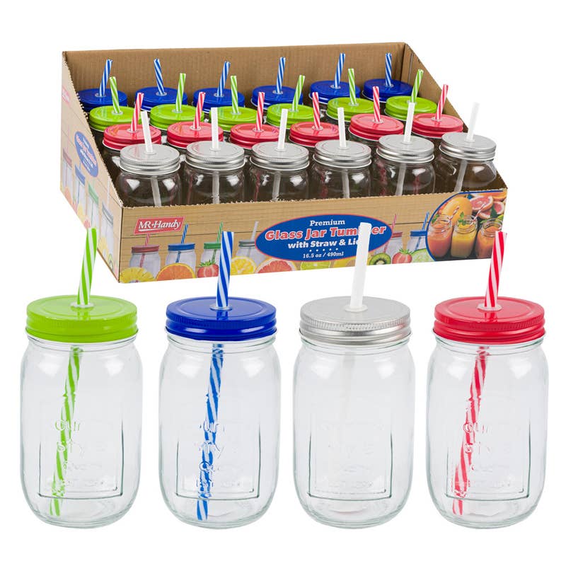 Deluxe Import Trading – wholesale Burkar – 16,5 oz glasburk med sugrör0