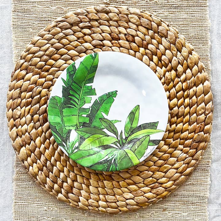 Assiette d'apéritif à la salade de bambou Flamingo et feuille de palmier pour la vente par Bamboo Table