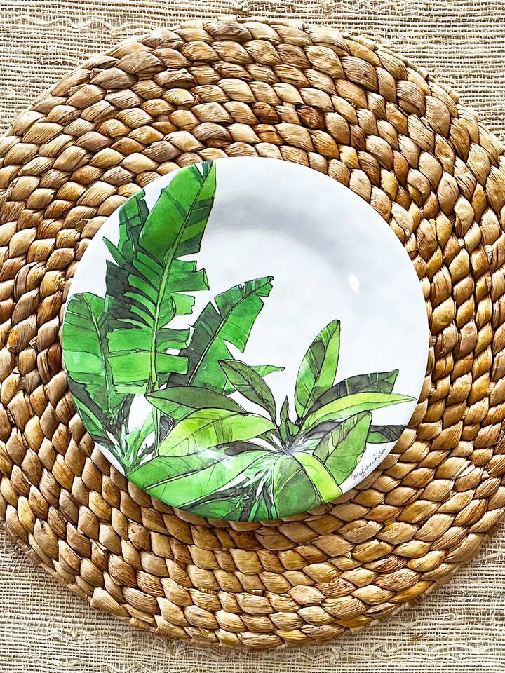Flamingo Palm Leaf Bambo Salad Dessert Appetizer Plate for wholesale by Bamboo Table