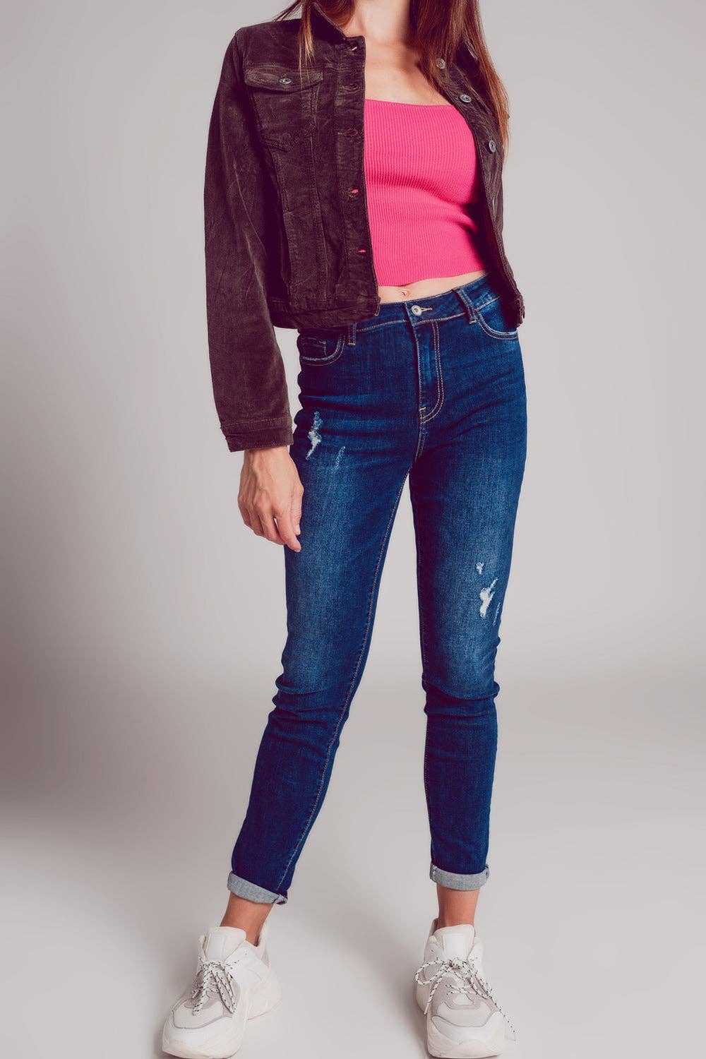 Brun Brun kordjacka i ribbad bomull för wholesale på Faire3