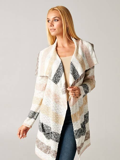 Striped Marled Knit Cardigan Sweater for wholesale by Lovestitch