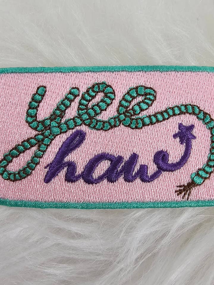 'Yeehaw' Turquoise Rope Western Embroidery Iron On Patch for wholesale by Scratch Decor