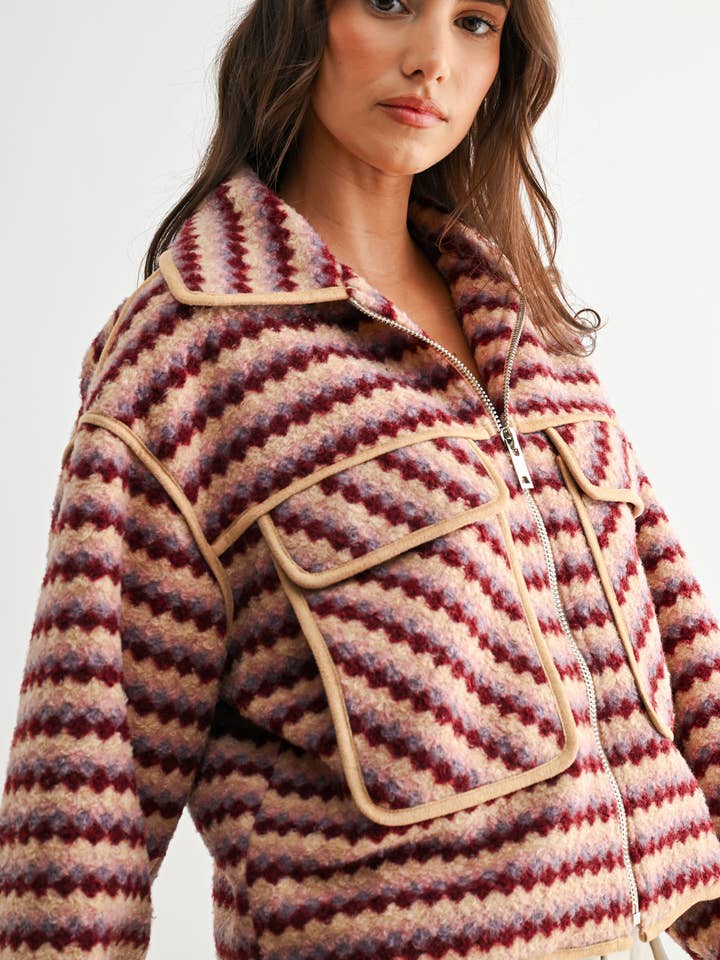 VESTE ZIPPÉE RÉTRO À CHEVRONS - CJ25539 pour la vente par Camellia