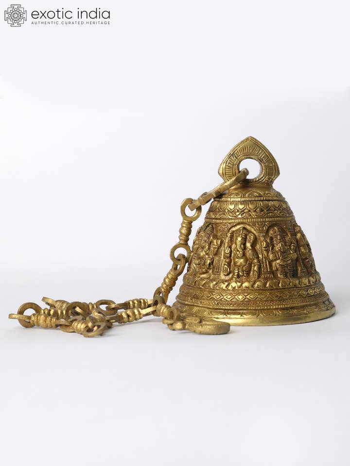 6" Brass Bell Of Lord Ganesha For Temple With Chain for wholesale by Exotic India Art