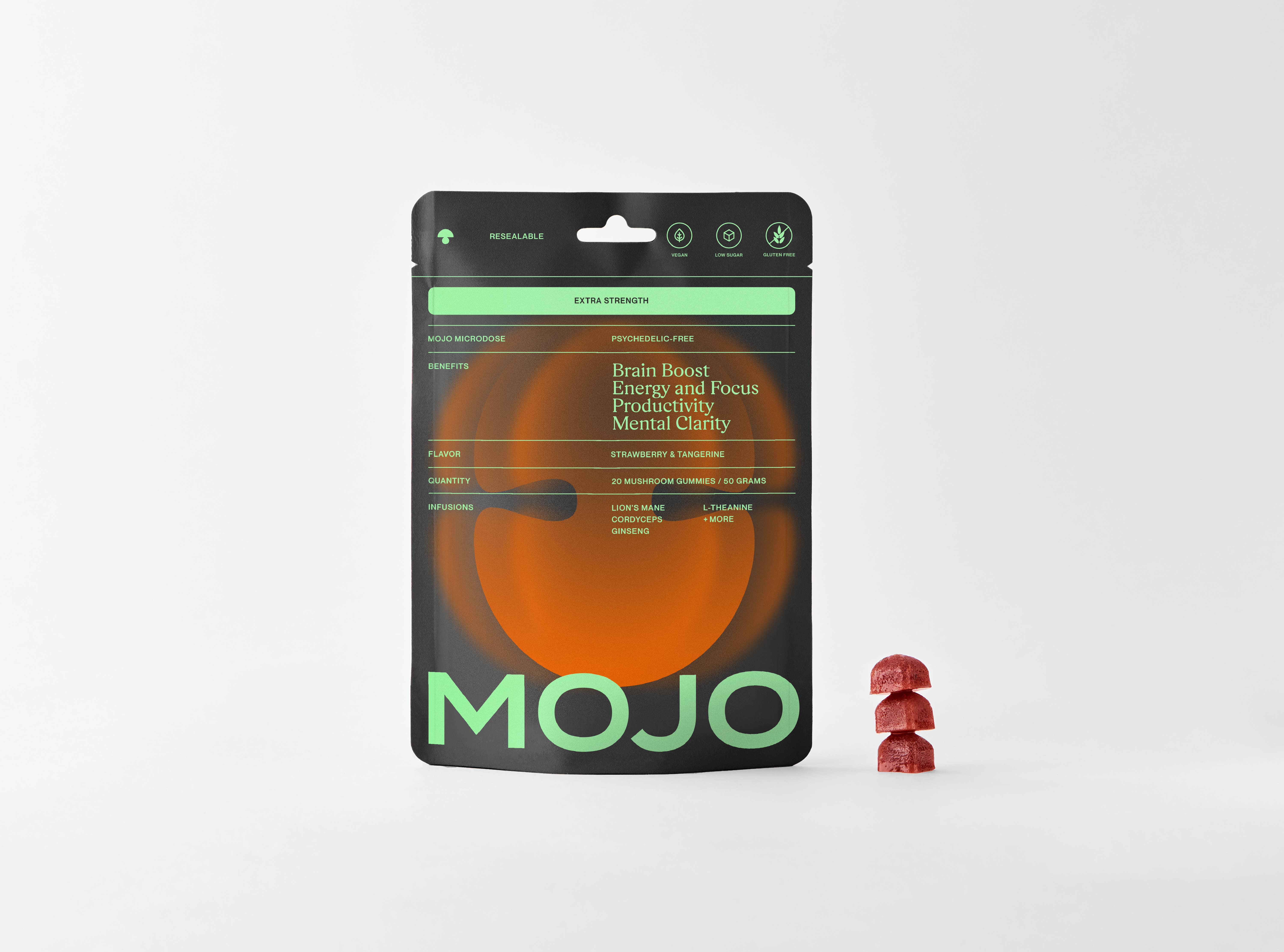Mojo Gummies - Wholesale Oral Supplement/Vitamin - Extra Strength Brain Boosting Gummies, Strawberry Tangerine