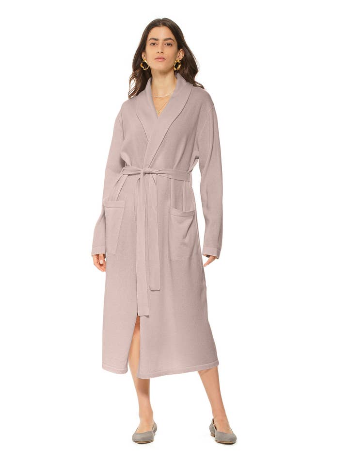 Women's Pure Cashmere Knit Robe Beige for wholesale by Monticelli Cashmere
