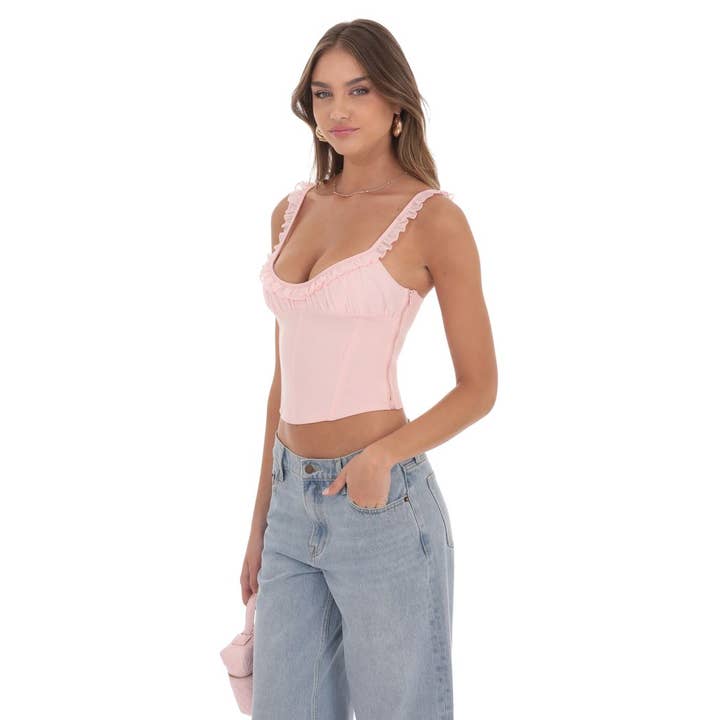 Lucy In The Sky - Wholesale Dress - Women's - Ruffle Scoop Crop Top in Pink