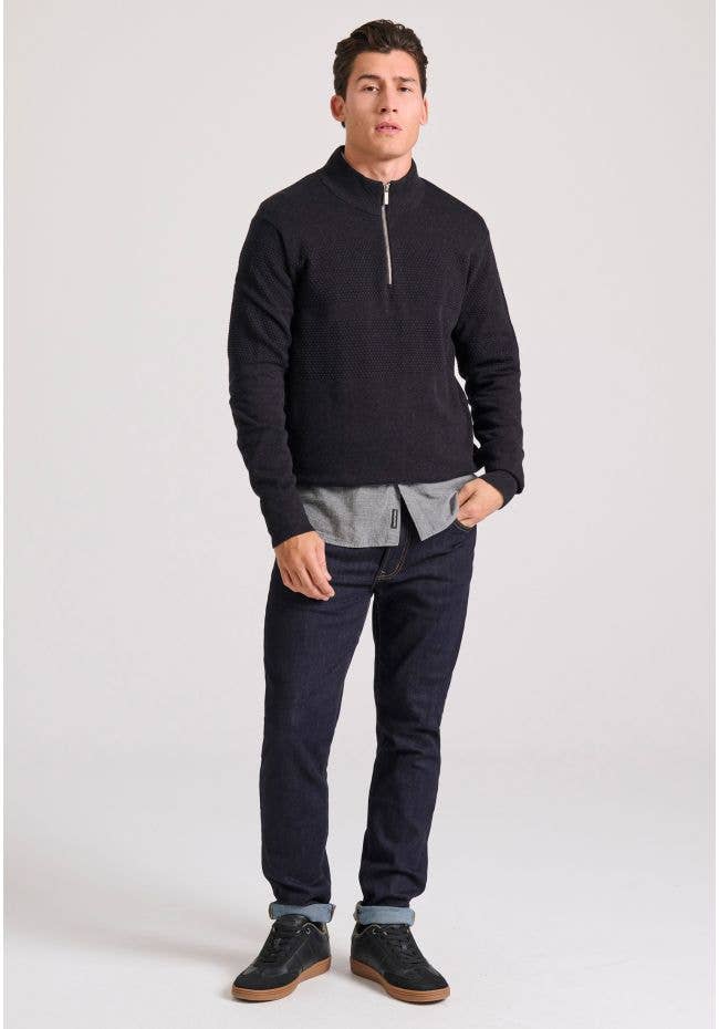 Funky Buddha - Vendita all'ingrosso Maglione tricot - Uomo - Pullover da uomo con mezza zip e motivo a cialda1