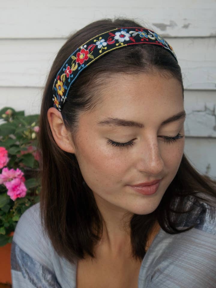 Rebecca Embroidered Headband - Vintage Embroidered Ribbon for wholesale by Ash & Rose