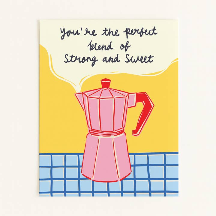 Illustration d'Art Café Fort et Sucré Cafetière Moka pour la vente par Three Strands Design