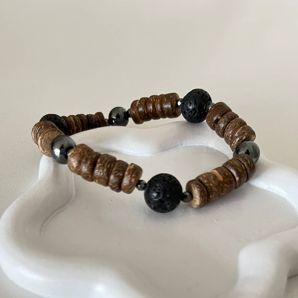 VIE – wholesale Beaded bracelet – Coconut Rondelle Beads Bracelet, with Oil Diffuser Lava Rock0