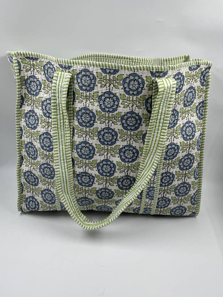 100% Cotton Kantha Quilted Boho Floral Reversible Tote Bag for wholesale by Funky Yak Ltd
