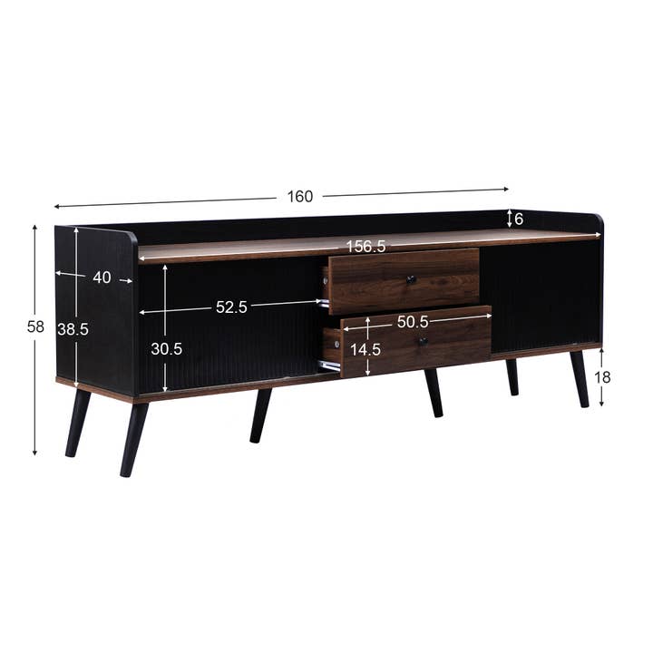 Urban Meuble - Wholesale Console Table - Wood effect and black TV stand with 2 central drawers and 2 sliding doors H58/L160/P40cm UNGRUDS9