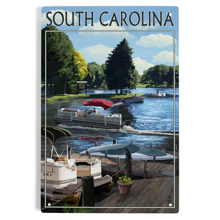 METAL SIGN ART South Carolina, Pontoon Boats for wholesale by Lantern Press
