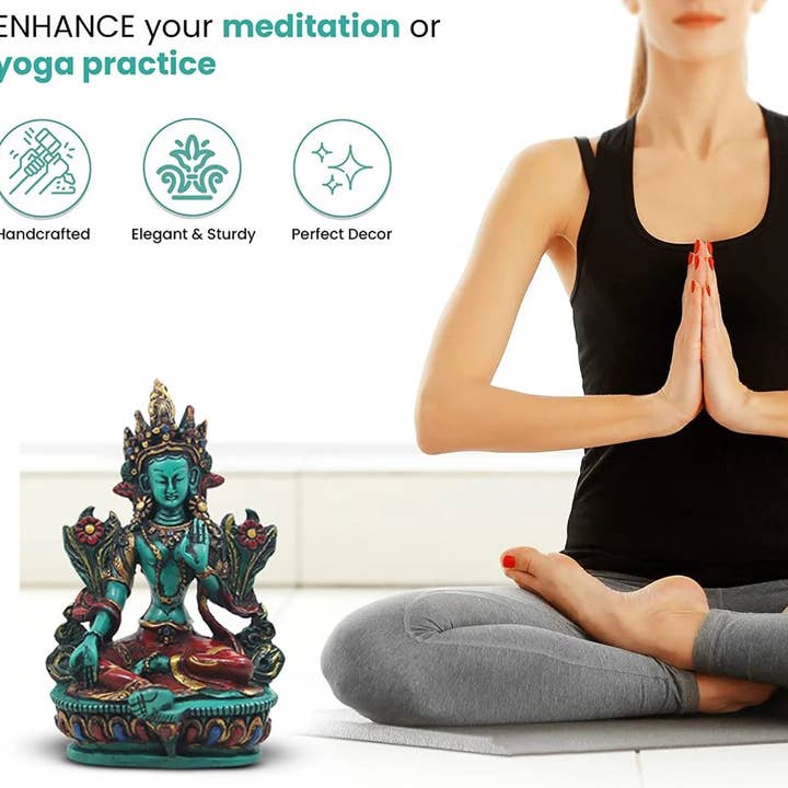 Lungta Imports - Venta al por mayor Escultura - Gran estatua de resina de Tara Verde, diosa madre budista tibetana3