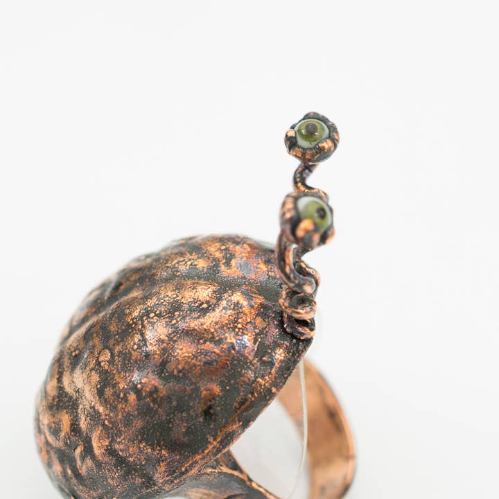 The Wacky Wanderers - Wholesale Single Stone/Solitaire Ring - Brain with Green Eyes Copper Ring Size 8