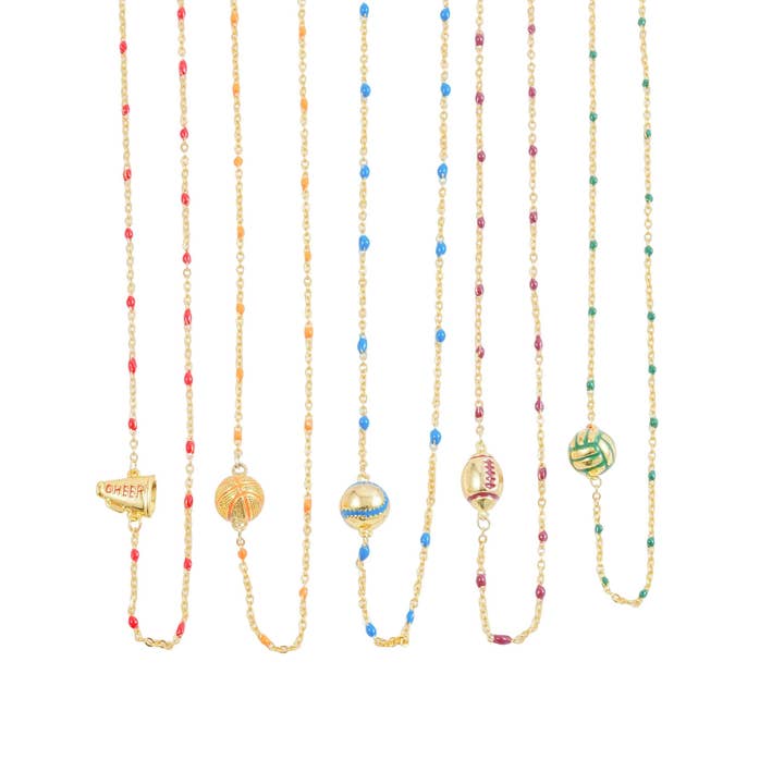 N203- The Game Day Necklace: Sports Balls on Enamel Bead Necklace for wholesale by Color Shout