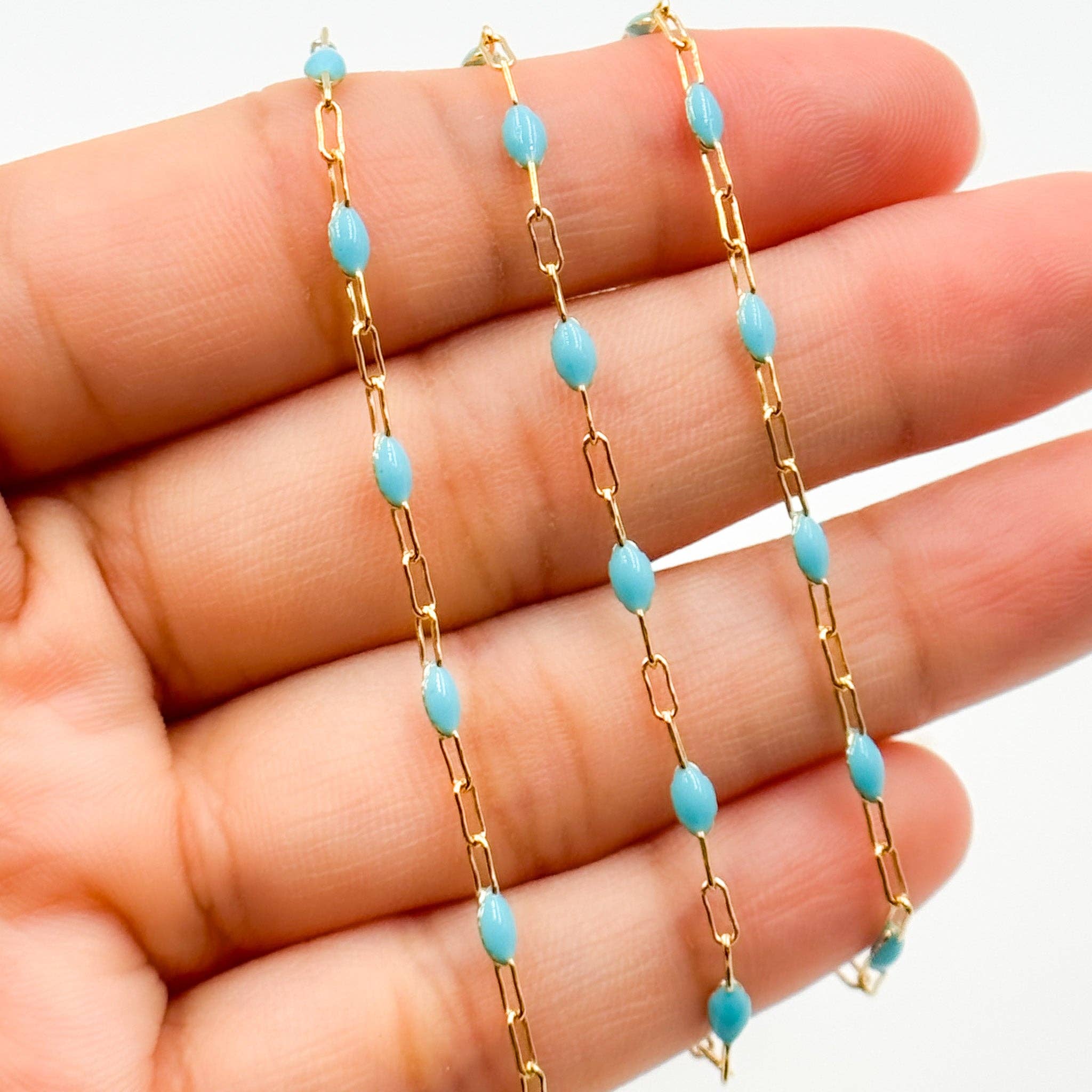 Tresor Jewelry Inc. - Wholesale Link & Chain Necklace - V250-TURGF. 14k Gold Filled Turquoise Color Enamel Satellite Cable Chain2