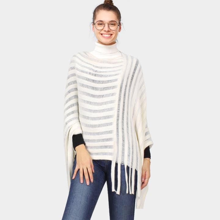 Gebreide poncho met streepstructuur voor wholesale door Sensibling Corp.