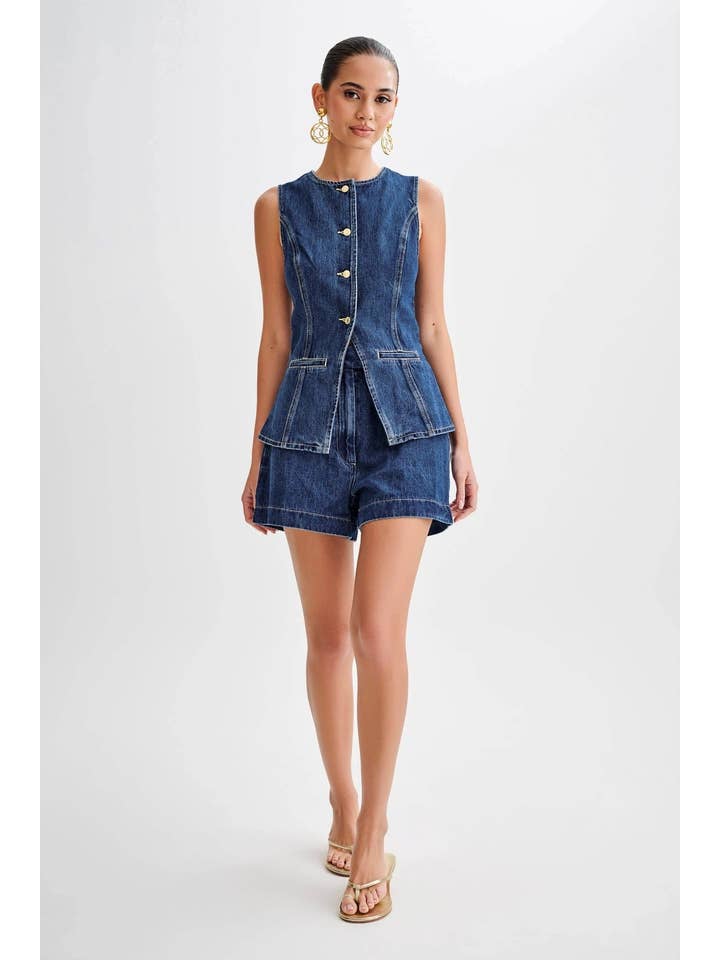Women Fashion Casual Sleeveless Vest And Denim Shorts Two-Piece Set for wholesale on Faire