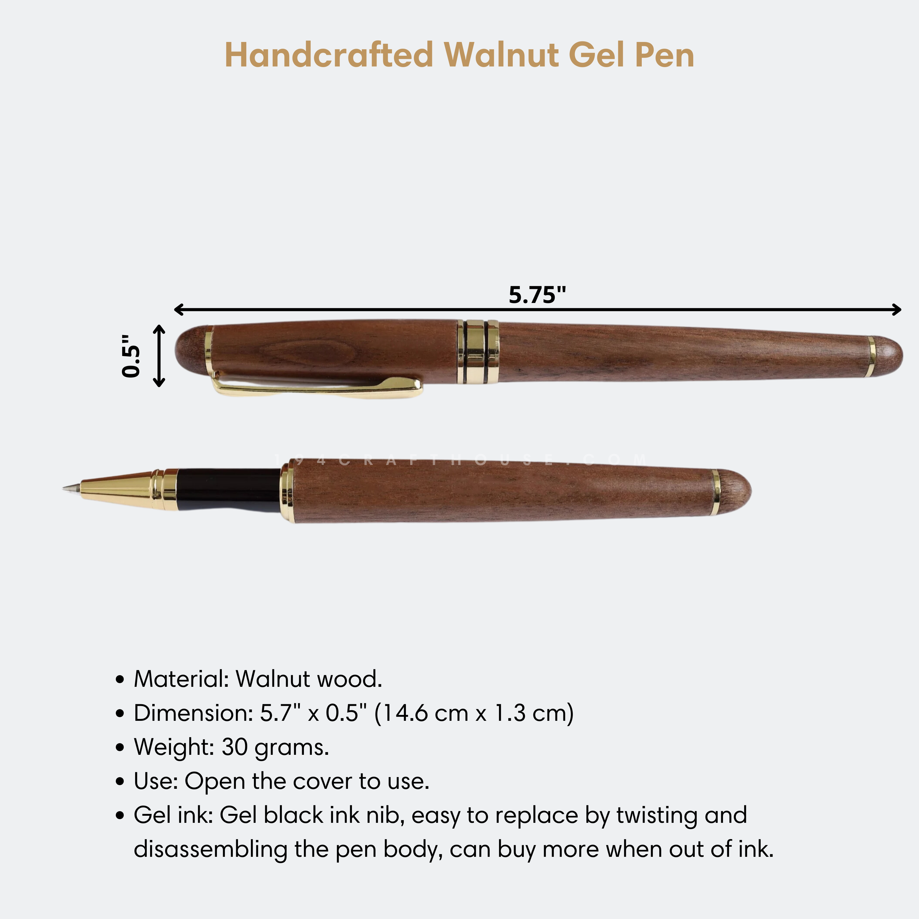 194 Craft House – Engroshandel Pen – Valnødde Træpenne Sæt - Hjemmedekoration & Gaver2