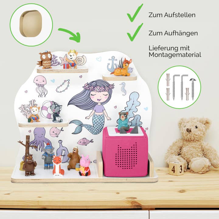 stadtecken - Wholesale Wall Mounted Shelf - Wooden Shelf Suitable for the Toniebox, Medium - Mermaid White2