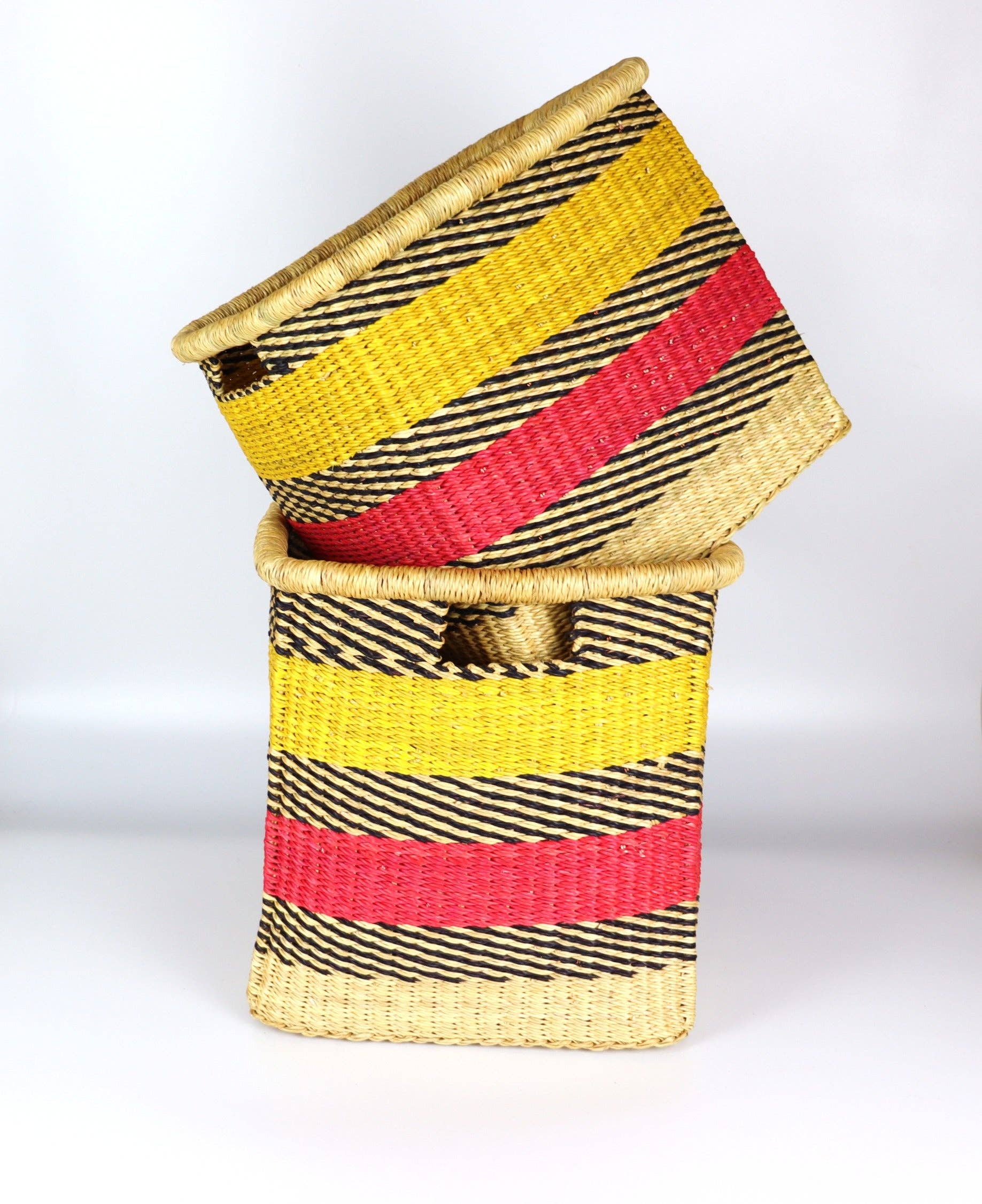 The Bam's Art Shop - Wholesale Basket - Pink, Yellow, Brown Stripes Rectangle Storage Basket3