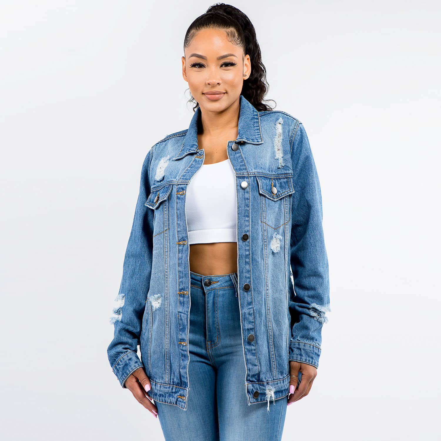 American Bazi - Vendita all'ingrosso Giacca di jeans - Donna - GIACCHE DI JEANS LARGHE TAGLIE FORTI CON STAMPE-RJK30260P2