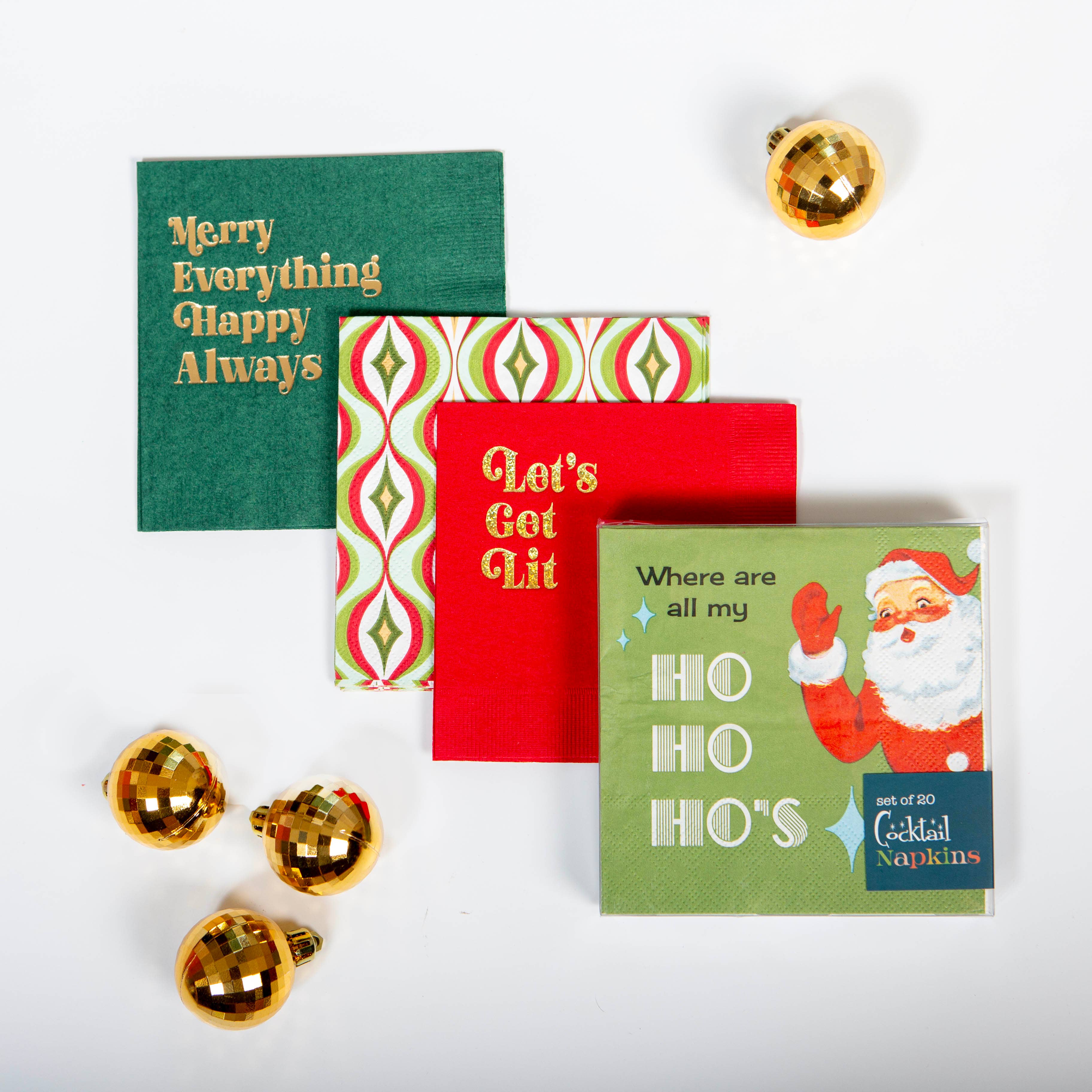 Mod Lounge Paper Company - Wholesale Disposable Napkin - Funny Retro Santa Ho's Xmas Holiday Cocktail Beverage Napkin1