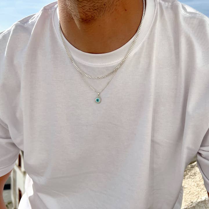 Christina Christi - Vendita all'ingrosso Gioielli - Uomo - Collana Evil Eye a catena in argento da uomo, collane da uomo4