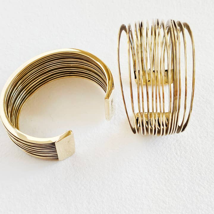 Brass multi layered flat heavy wire cuff bracelet for wholesale by Bisjoux