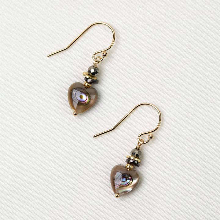 Anne Vaughan Designs Jewelry - Wholesale Dangle Earrings - Alchemy Faceted Pyrite With Abalone Shell Hearts Simple Earrings0