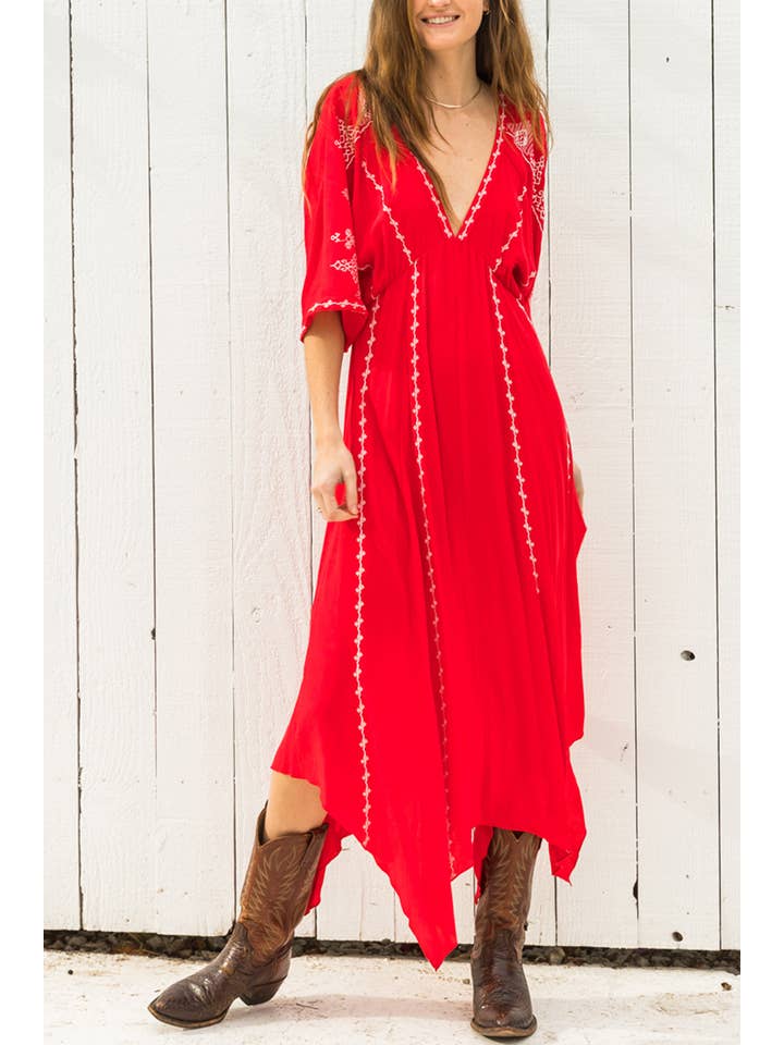 En Crème - Wholesale Dress - Women's - Short Sleeve Embroidery Handkerchief Maxi Dress2