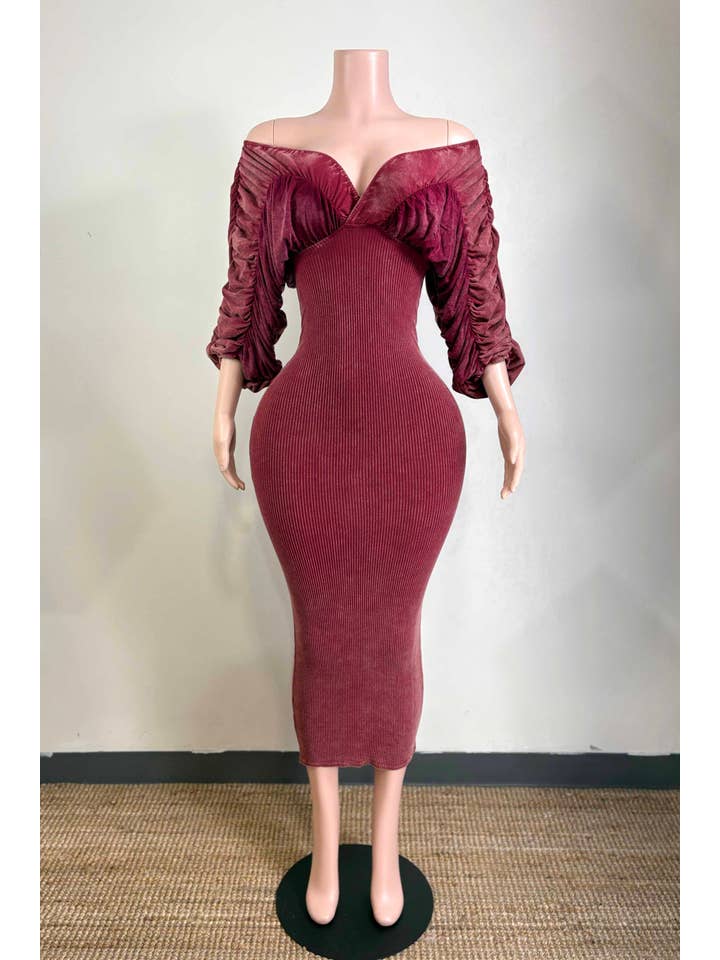 Dalia Studio - Wholesale Dress - Women's - MINERAL WASH ULTRA RUCHED CONTRAST MIDI DRESS12