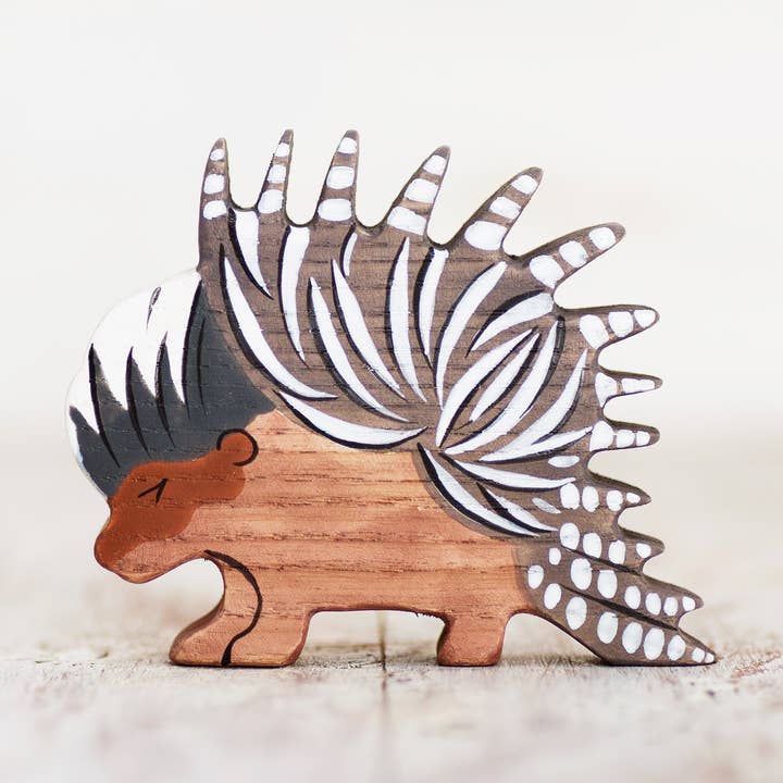 Wooden porcupine figurine toy exotic animals for wholesale by Wooden Caterpillar Toys