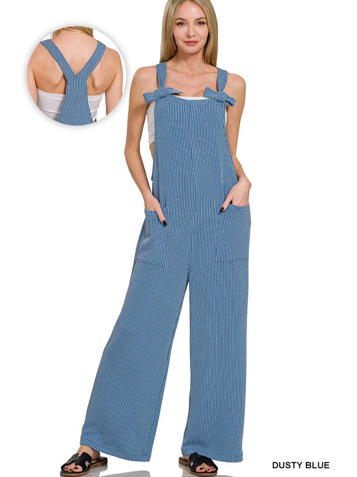 42POPS - Wholesale Jumpsuit - Women's - "....Corded Rib Knot Strap Relaxed Fit Overalls w/ Pock