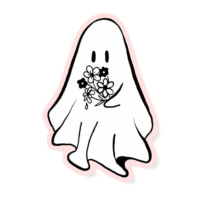 Ghost Holder en buket blomster Cute Love Vinyl Sticker for engroshandel hos Parcel Island