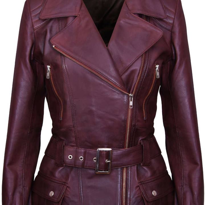 Womens Long Leather Biker Jacket-Quito for wholesale by Infinity Leather (Upperclass Fashions Ltd)