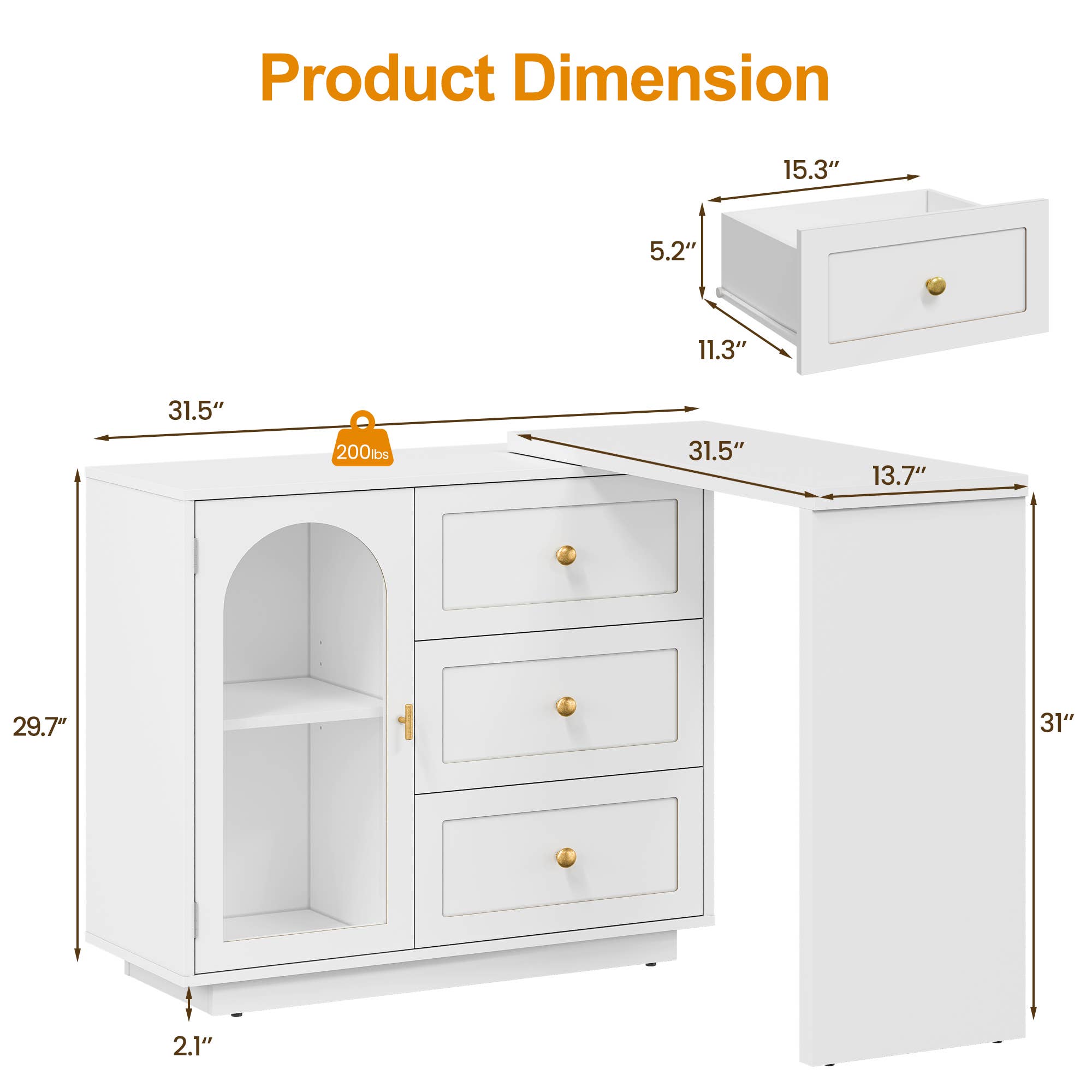 Heynemo - Wholesale Bedroom Furniture - 59” Large Extendable Makeup Vanity Desk, Corner Vanity Table4
