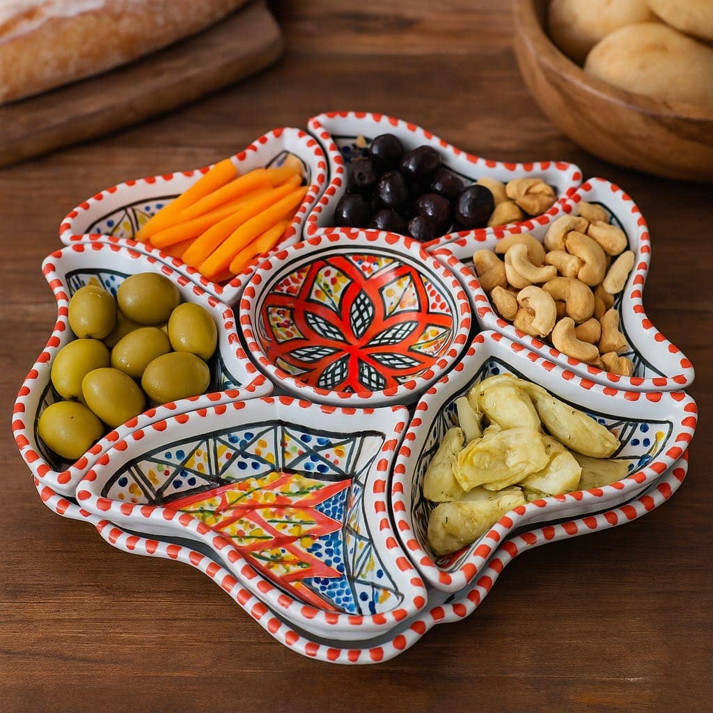 Etnico del Mondo - Wholesale Appetizer Serveware - Tunisian Hand-Painted Ceramic Flower Appetizer Dish #23