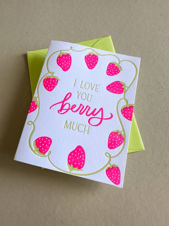 Love You Berry Much - Letterpress Printed Greeting Card for wholesale by Neon Paper Goods
