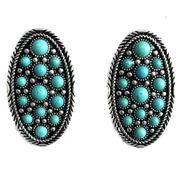 WESTERN OVAL BUBBLE STONE EARRINGS for wholesale by Snowing West