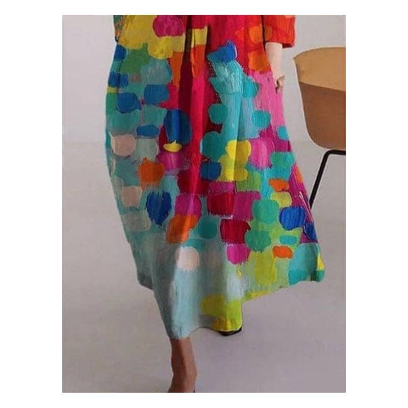 FARVERIG Farverig Kontrastprintet Midikjole for engroshandel på Faire2