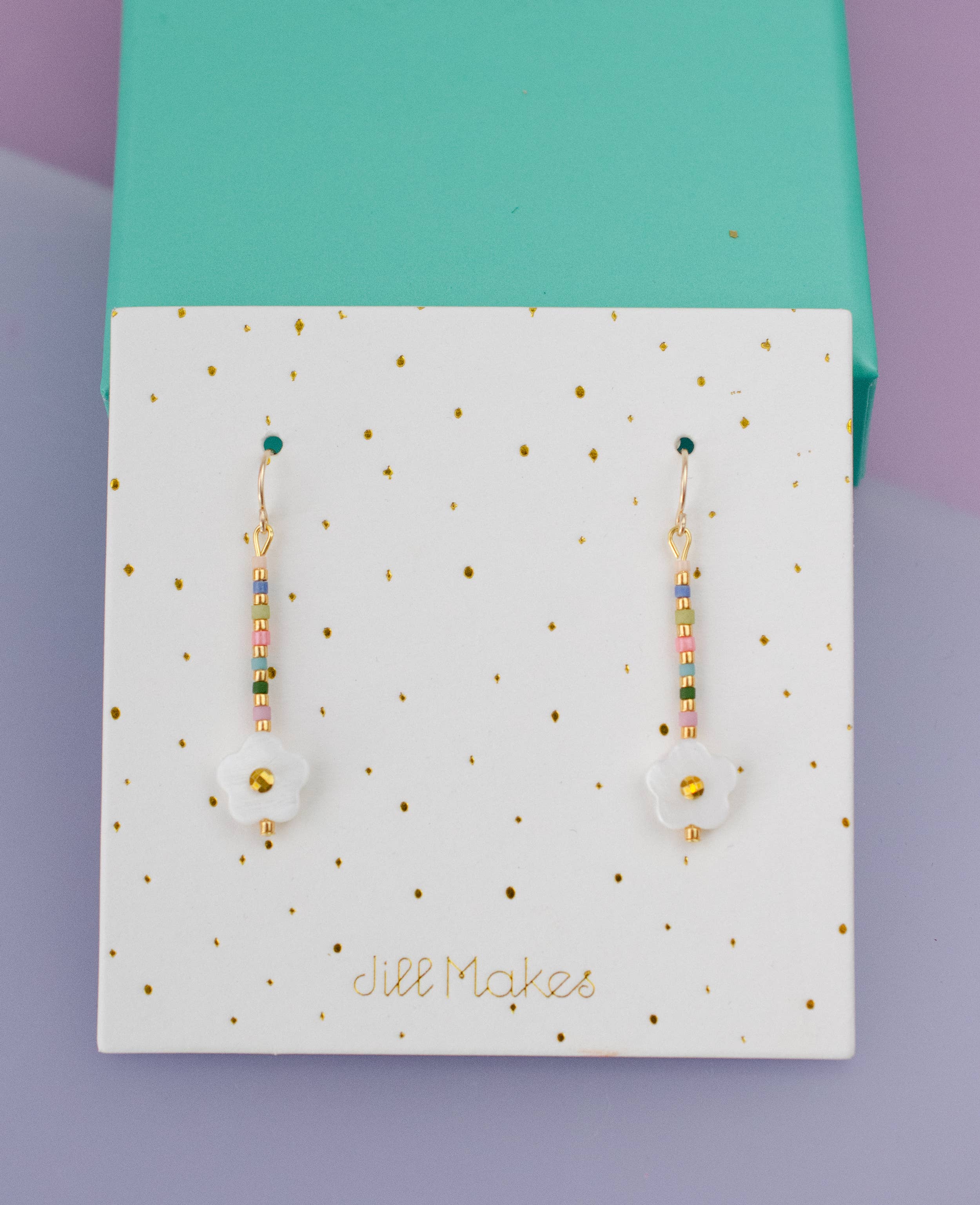 Jill Makes - Wholesale Dangle Earrings - Dainty Shell Rainbow Flower Earrings2