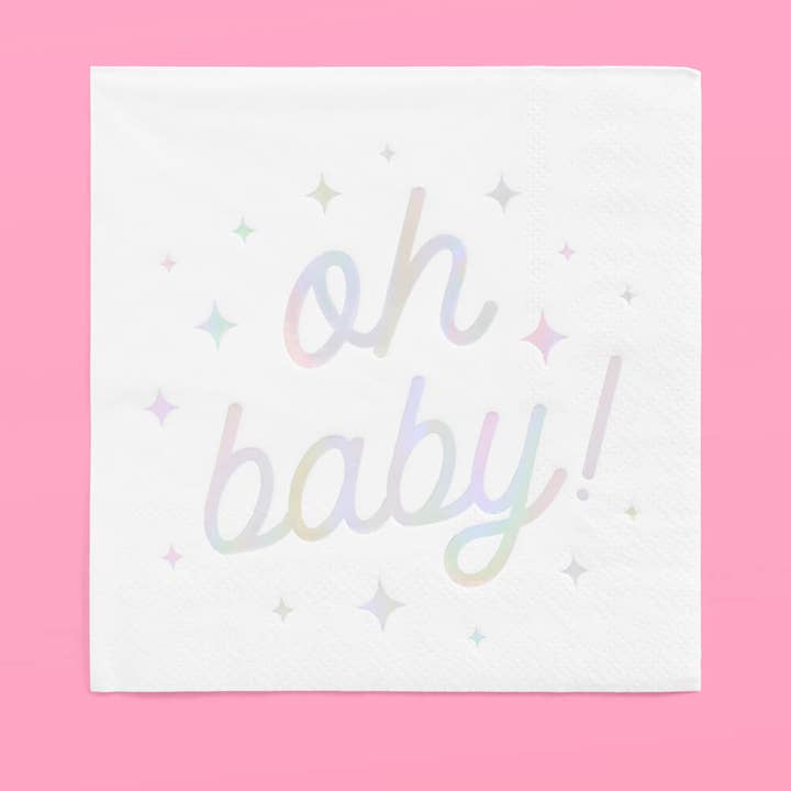 xo, Fetti - Wholesale Disposable Napkin - Oh Baby Napkins - Oh Baby Topper - iridescent cake topper - Baby Shower Party Decorations