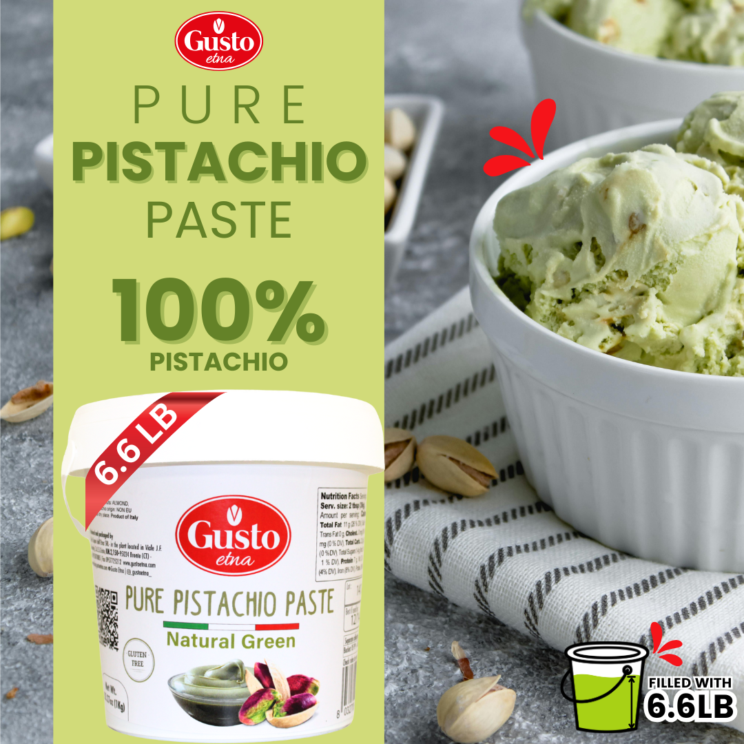 Wholesale Italian Food - Wholesale Nut Butter - PREORDER Ships in early February 2026 -  Gusto Etna Pure Pistachio Paste 3kg (6.6 lb) Tub – 100% Pistachios, Unsweetened Italian Pistachio Butter, Professional Use3